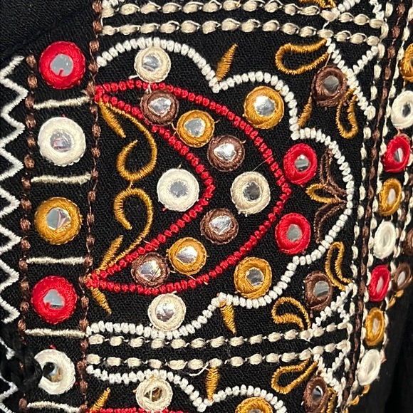 bohemian lace-up/embroidered yoke with mirror/sequin long sleeve/ruffle top-NWT - Picture 4 of 10